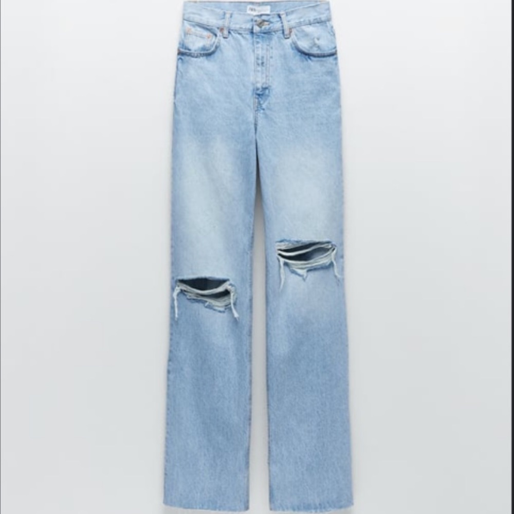 ZARA Hi-Rise Wide Leg Jean Raw Edge - Picture 2 of 5